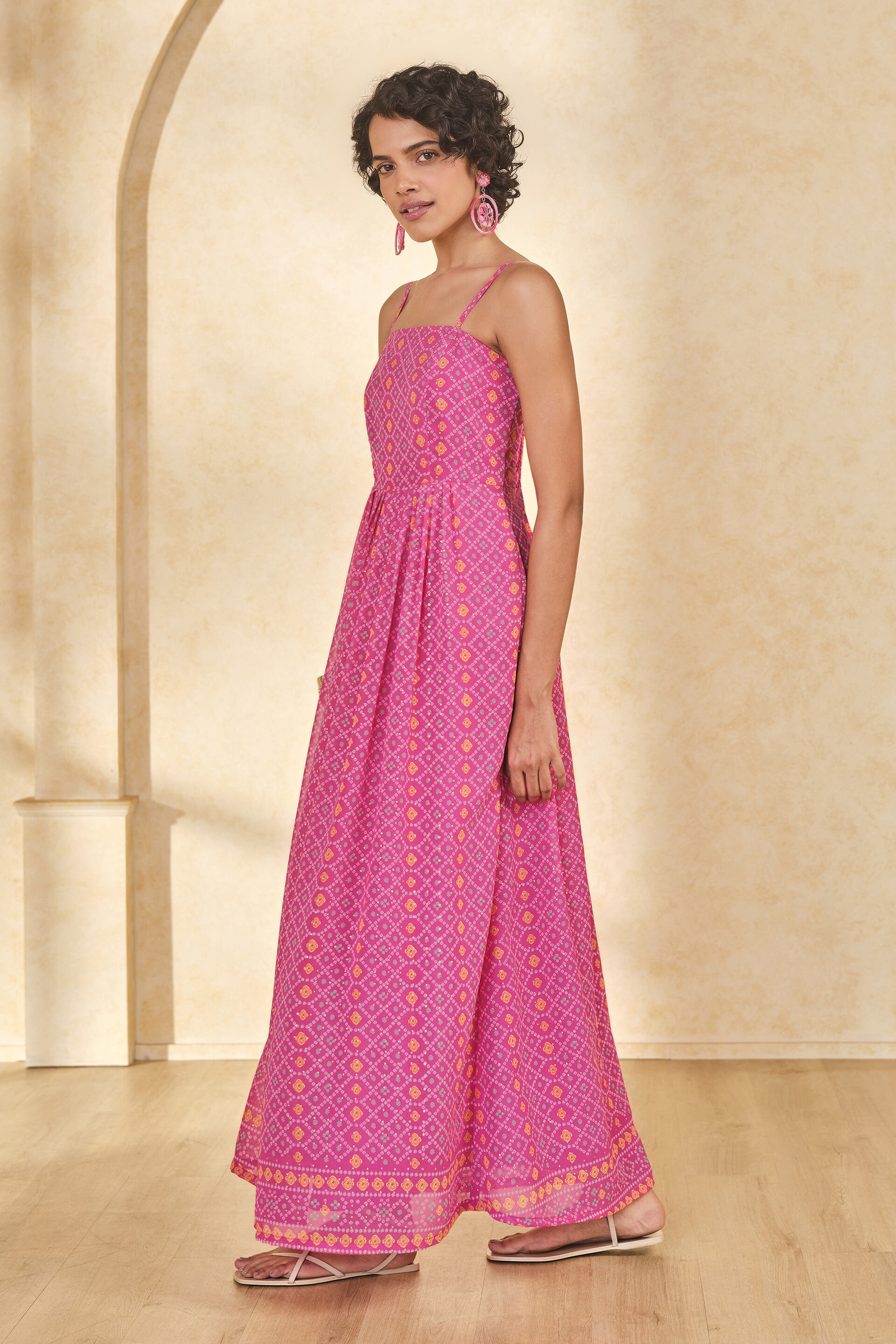 Pink Geometric Print Maxi Dress, Pink, image 3
